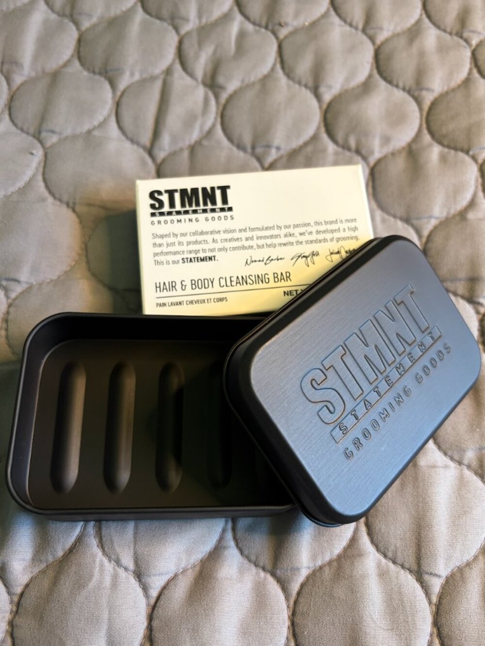STMNT Grooming Soap Bar and Tin Travel Case